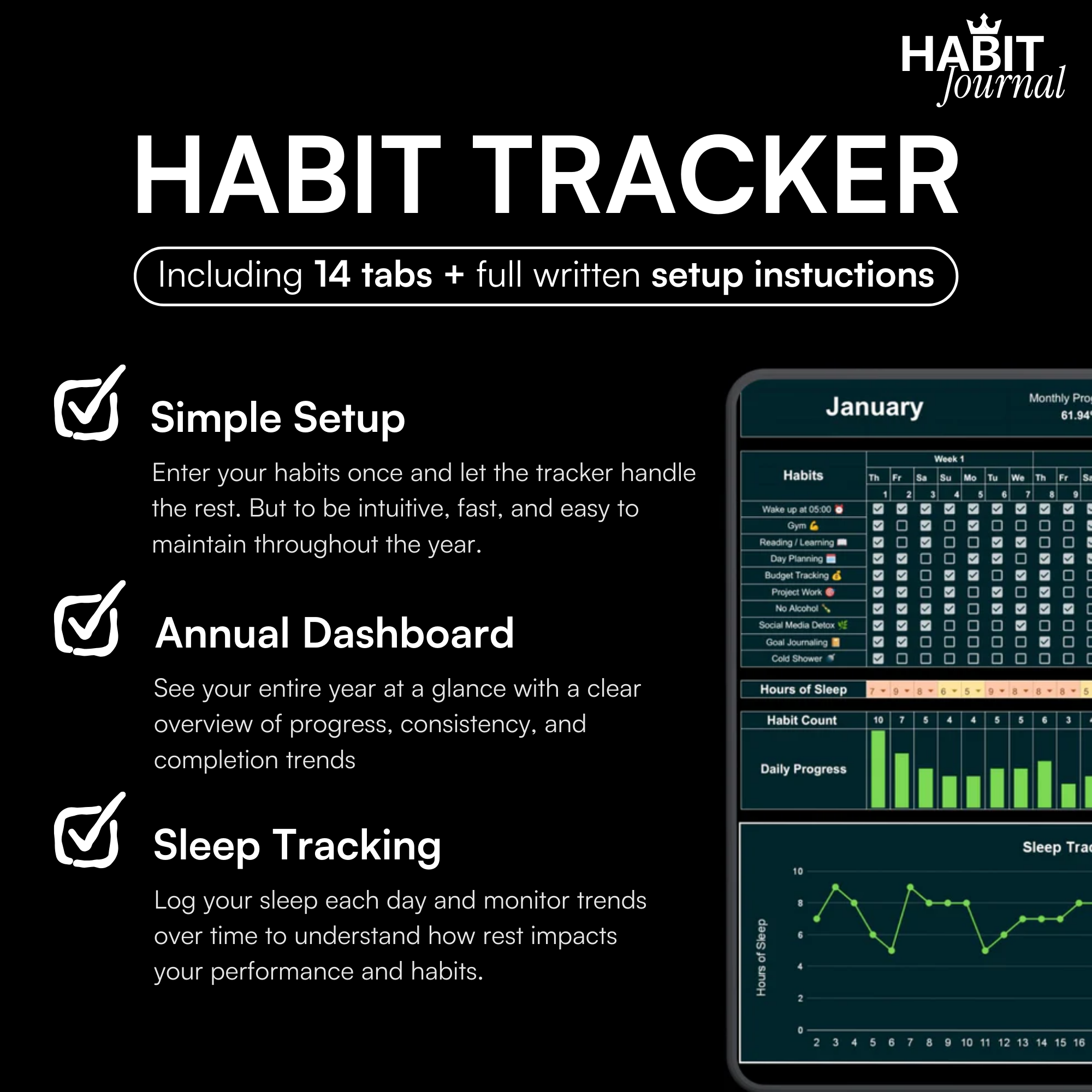 Habit Journal for Excel & Google Sheets